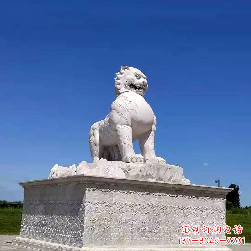 龙岩白虎汉白玉石雕-公园广场中国传统文化上古神兽雕塑摆件