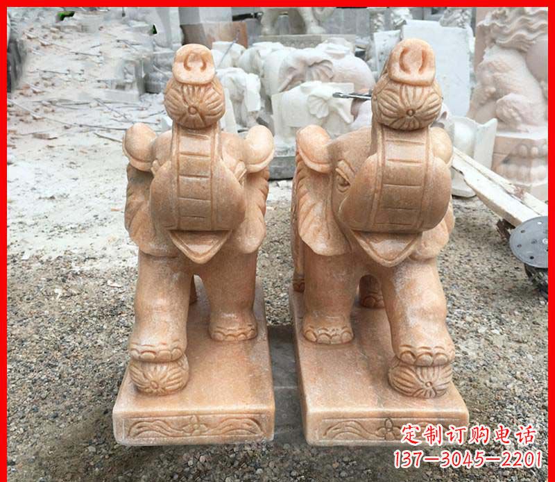 龙岩鼻卷绣球的小象石雕