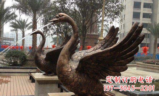 龙岩玻璃钢仿铜天鹅喷泉小区动物雕塑