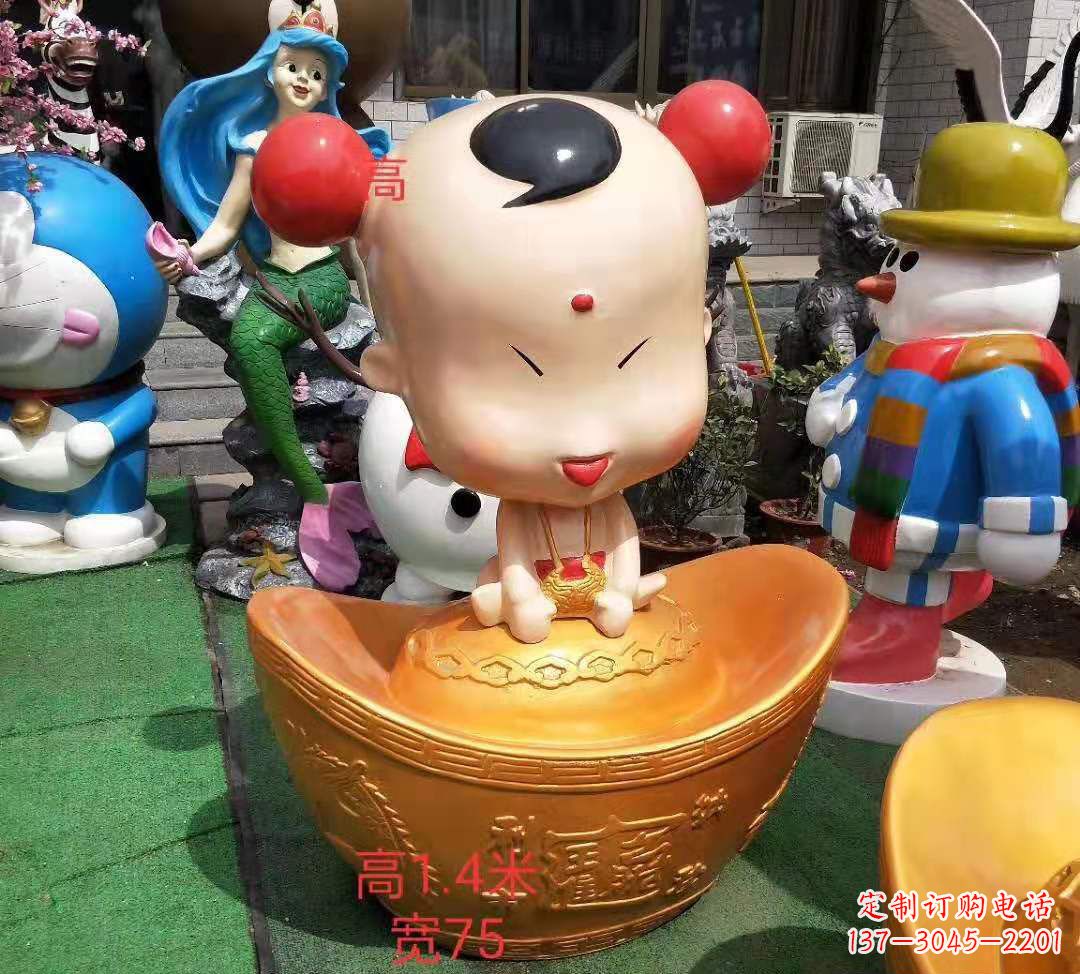 龙岩玻璃钢元宝娃娃雕塑招财进宝