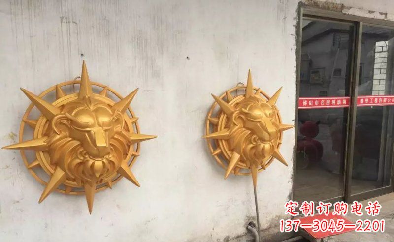龙岩玻璃钢狮子头仿铜景观雕塑