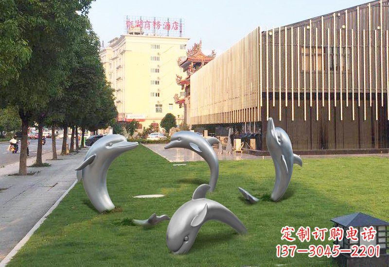 龙岩不锈钢草地海豚雕塑
