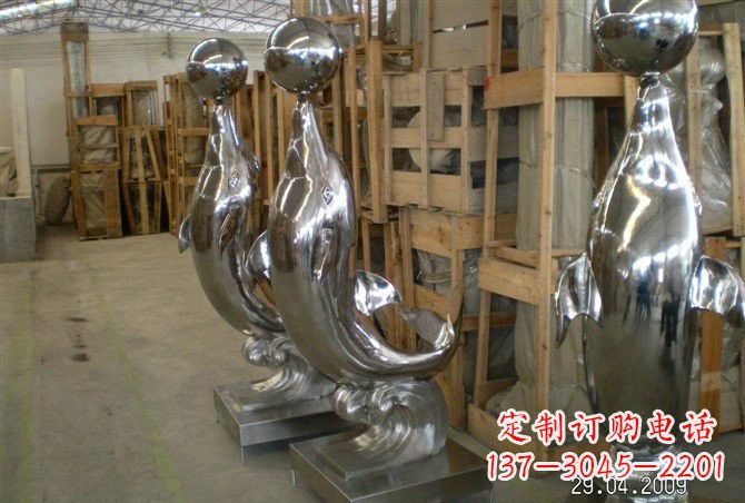 龙岩不锈钢抽象海豚顶球雕塑