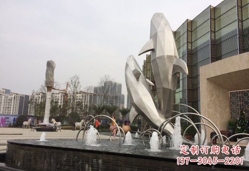 龙岩不锈钢抽象块面海豚雕塑