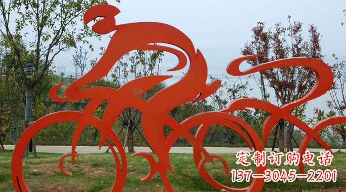 龙岩不锈钢抽象骑自行车人物雕塑1