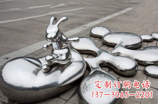 龙岩不锈钢抽象兔子和水滴雕塑