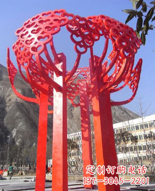龙岩不锈钢抽象心形树叶大树雕塑