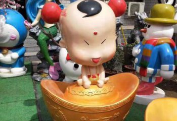 龙岩玻璃钢元宝娃娃雕塑招财进宝