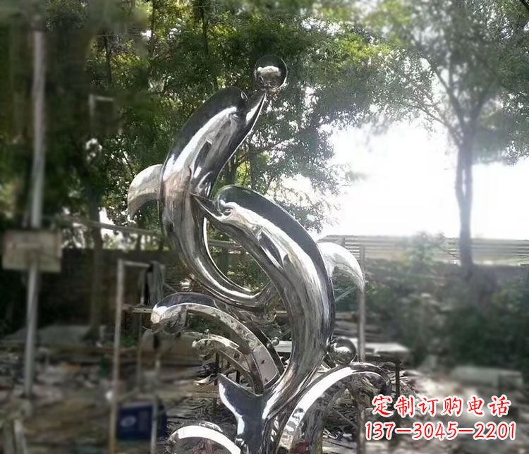 龙岩不锈钢海豚顶球雕塑