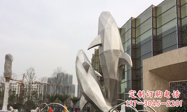 龙岩不锈钢海豚喷泉雕塑精美的海洋之美