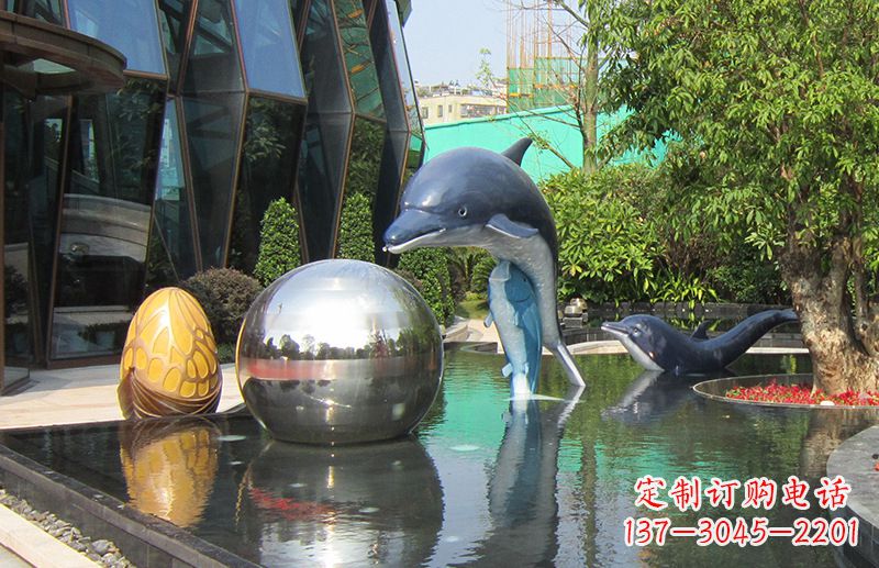 龙岩不锈钢海豚景观雕塑创造精美绝伦的企业公园