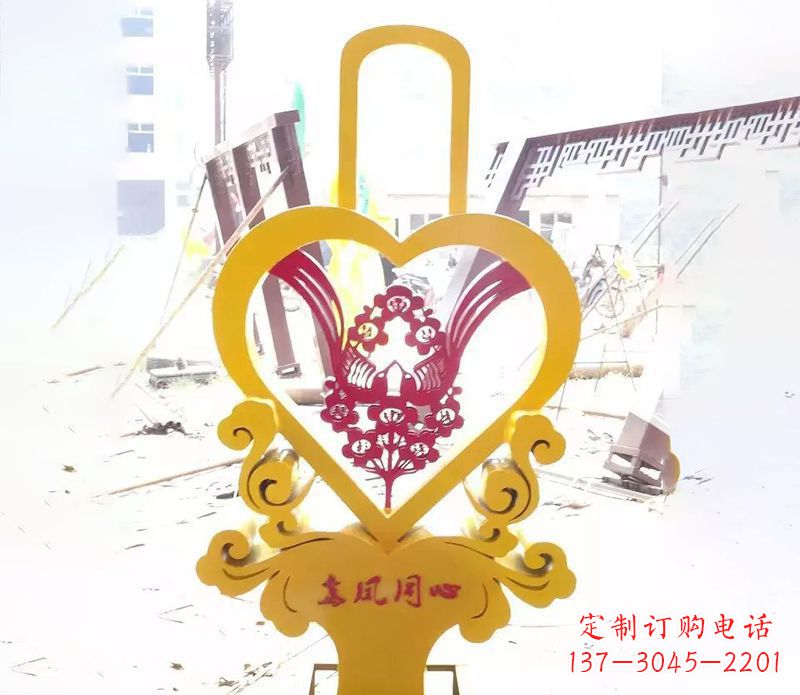龙岩不锈钢龙凤同心雕塑精美雕刻传递着浓浓爱意