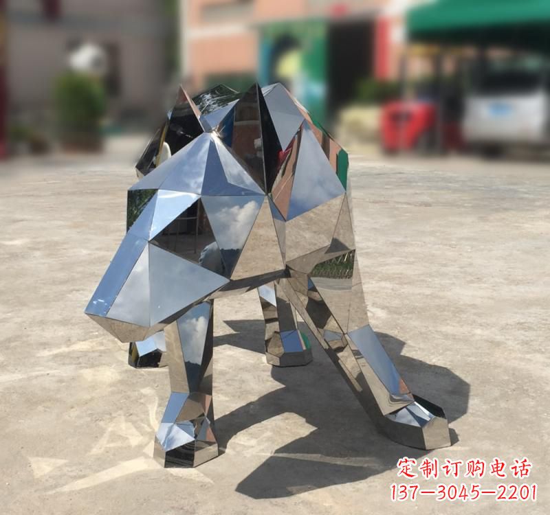 龙岩不锈钢园林动物几何狼雕塑