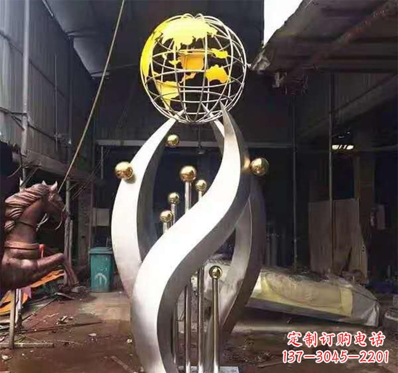 龙岩不锈钢转动地球仪雕塑——传承地球文明