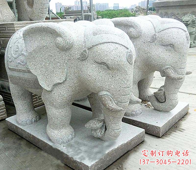 龙岩大理石制作的精美招财大象雕塑