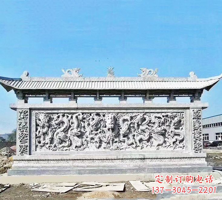 龙岩精美大理石九龙壁雕塑