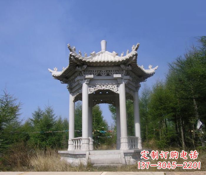 龙岩精美大理石六角石凉亭雕塑