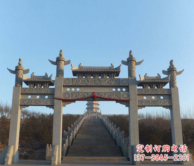 龙岩精美大理石三门牌坊雕塑