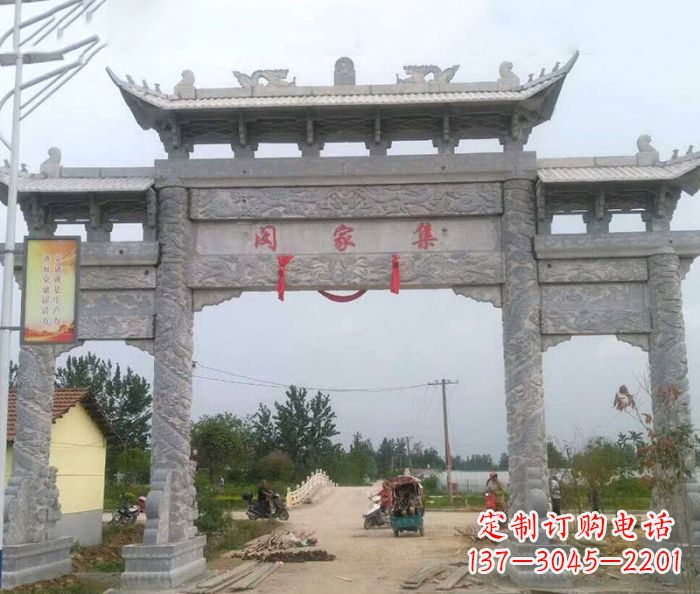龙岩精美大理石三门牌楼雕塑