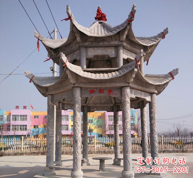 龙岩大理石双层八角凉亭雕塑