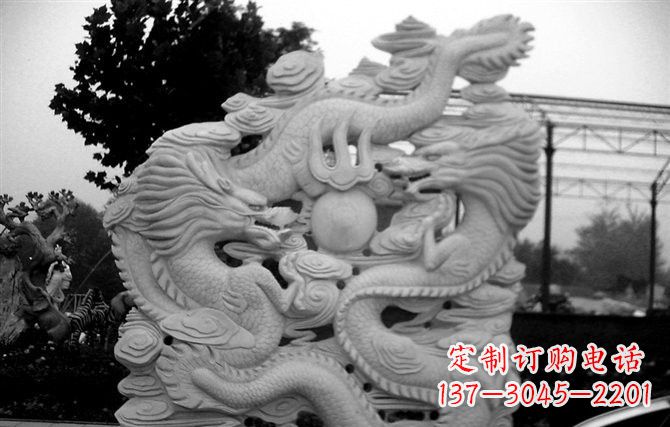龙岩精美大理石双龙雕塑