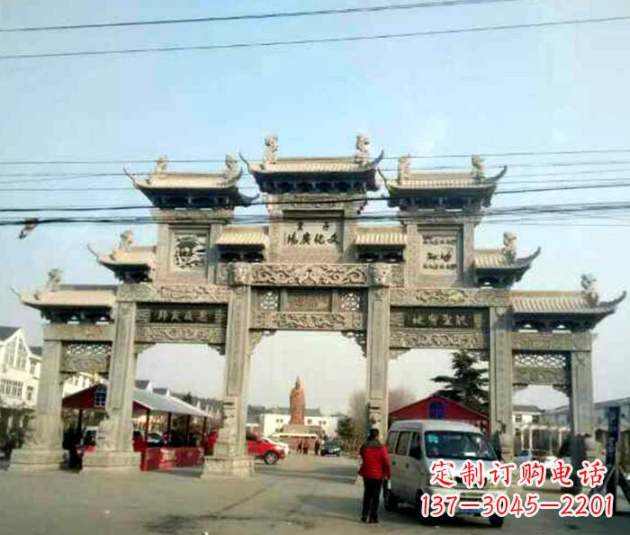 龙岩大型五门石雕牌坊 (3)