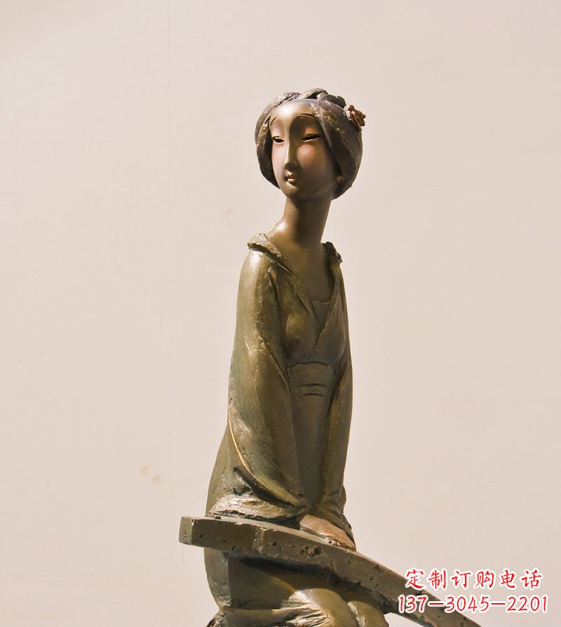 龙岩古筝女人铜雕古代人物雕塑