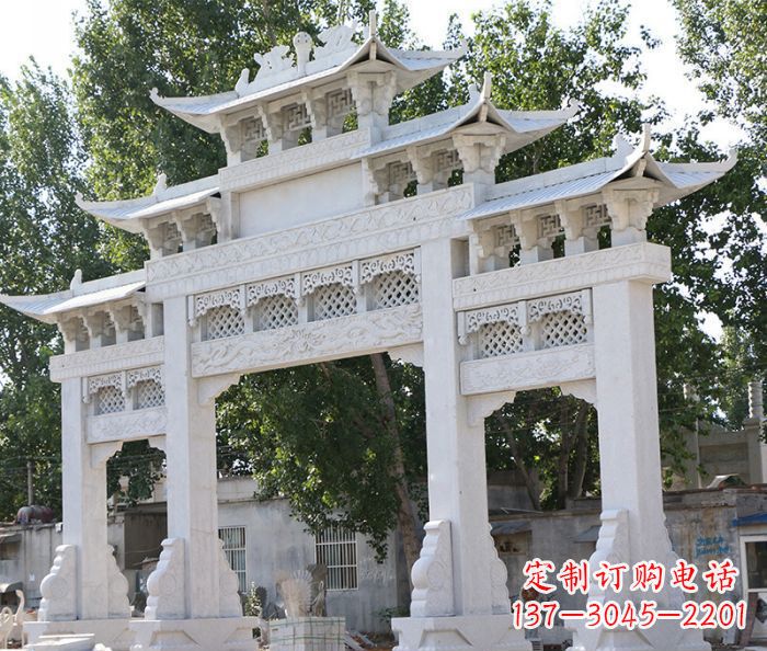 龙岩道路三门牌坊石雕 (2)