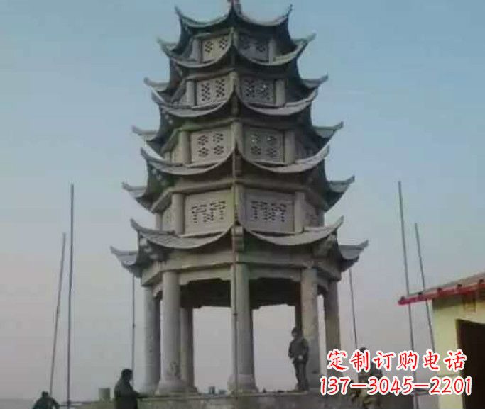 龙岩精美绝伦的多层凉亭石雕