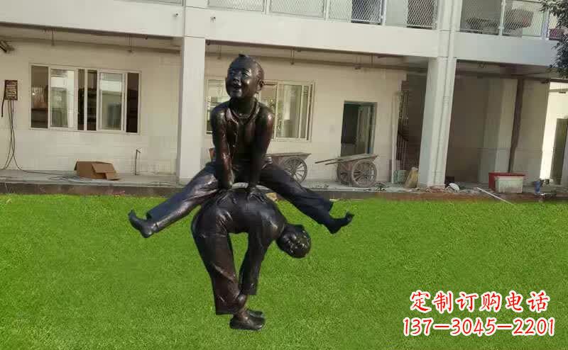 龙岩卡通青少年跳马铜雕塑