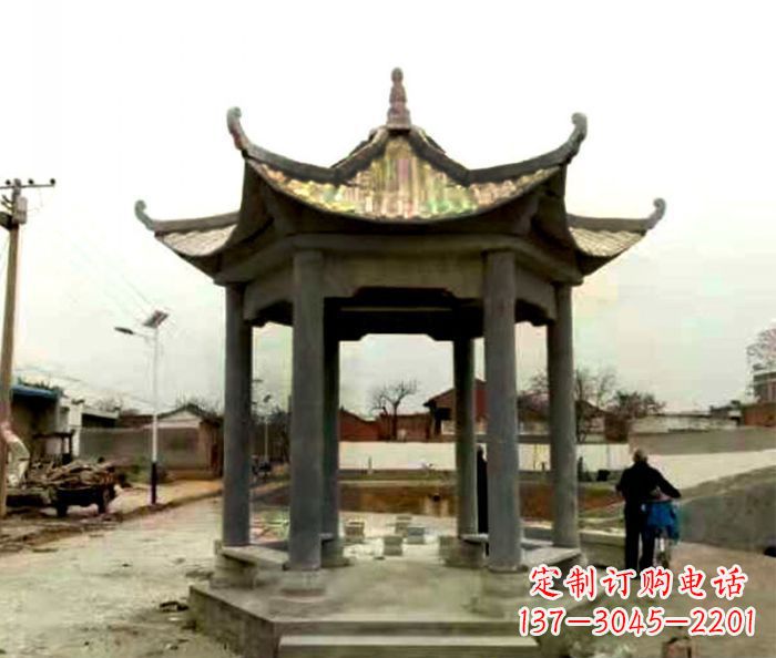 龙岩仿古六角凉亭石雕 (3)