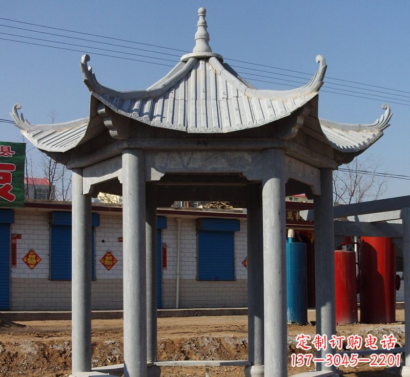 龙岩仿古六角凉亭石雕 (6)
