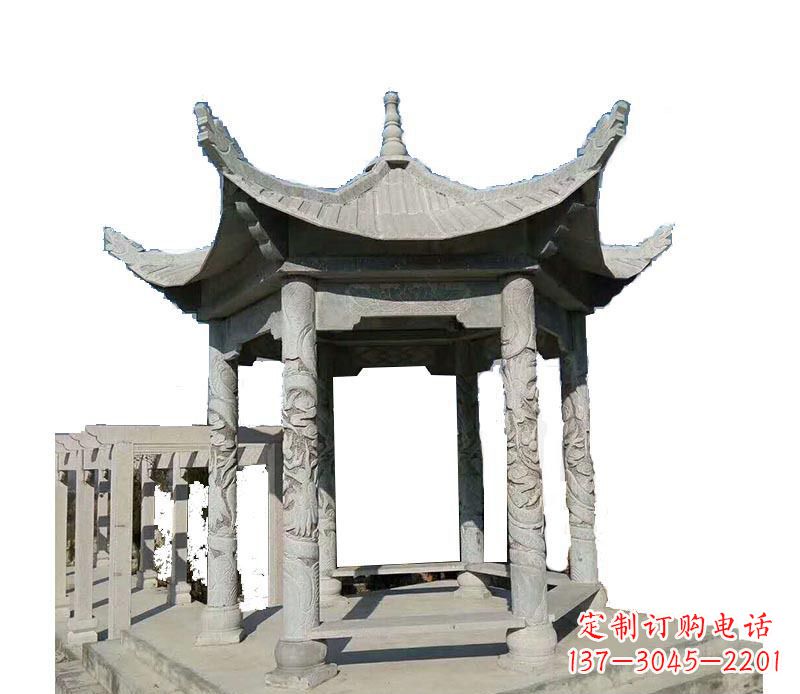 龙岩仿古六角凉亭石雕 (10)