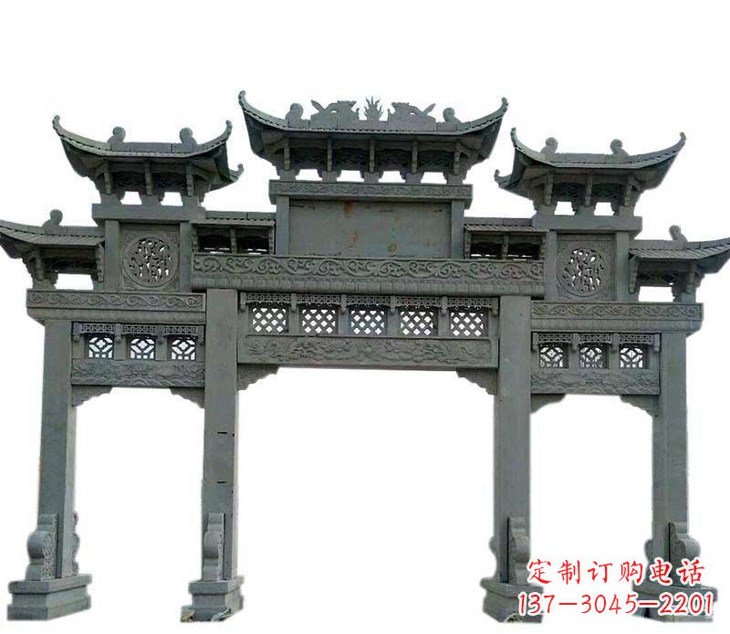 龙岩仿古三门大理石牌坊石雕