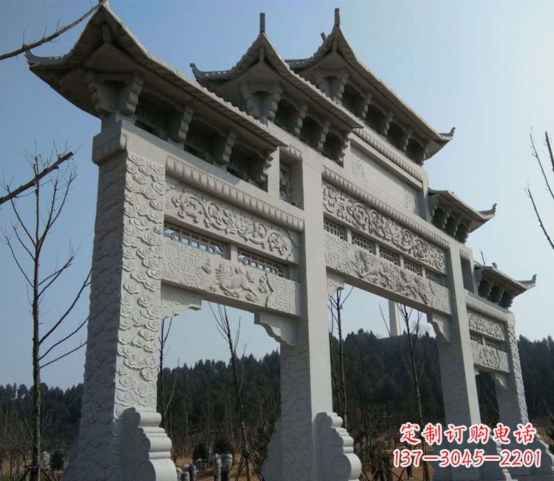 龙岩仿古三门牌坊景观石雕