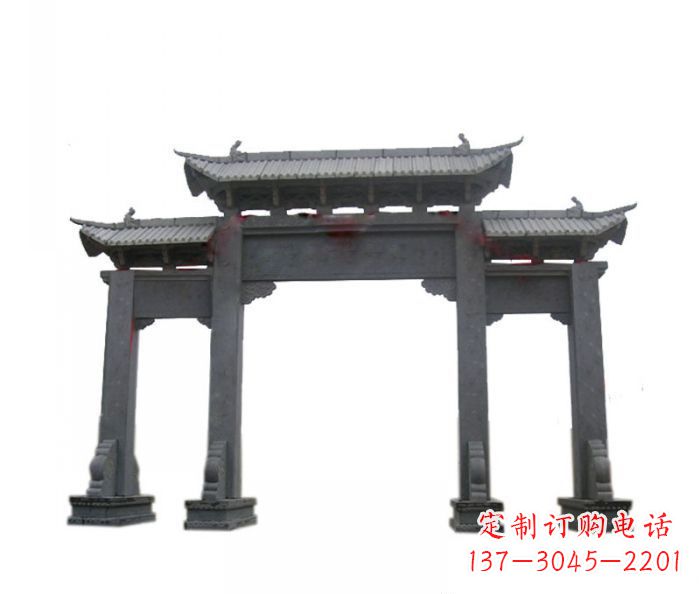 龙岩仿古三门牌坊石雕 (7)