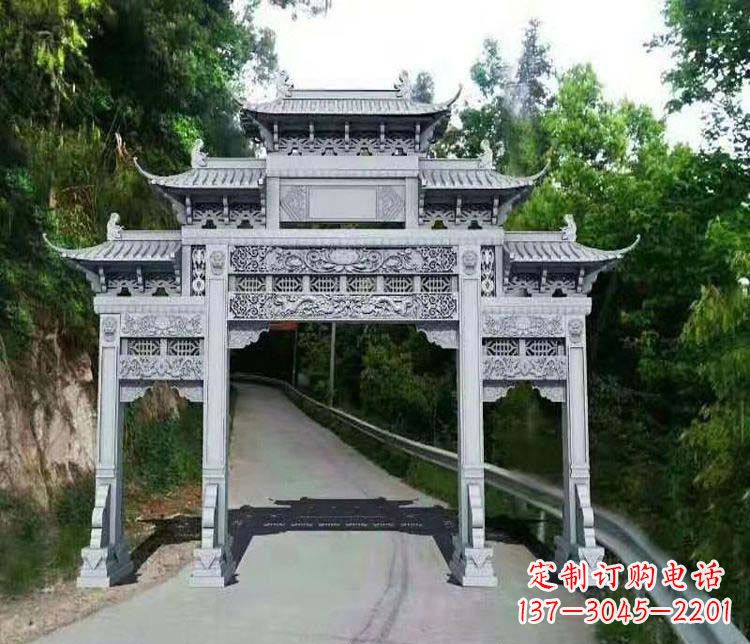 龙岩仿古三门牌坊石雕