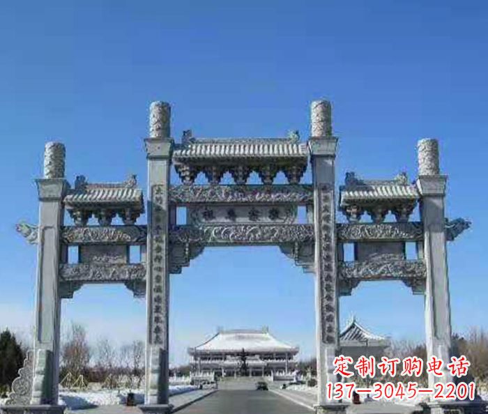 龙岩仿古三门石牌坊 (2)