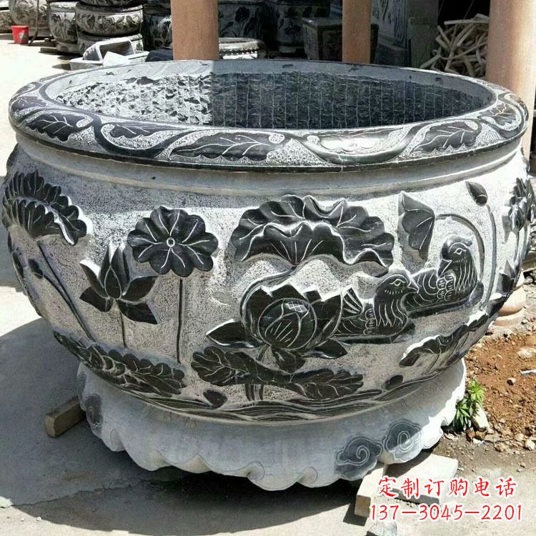 龙岩极致精细仿古圆形鱼缸石雕
