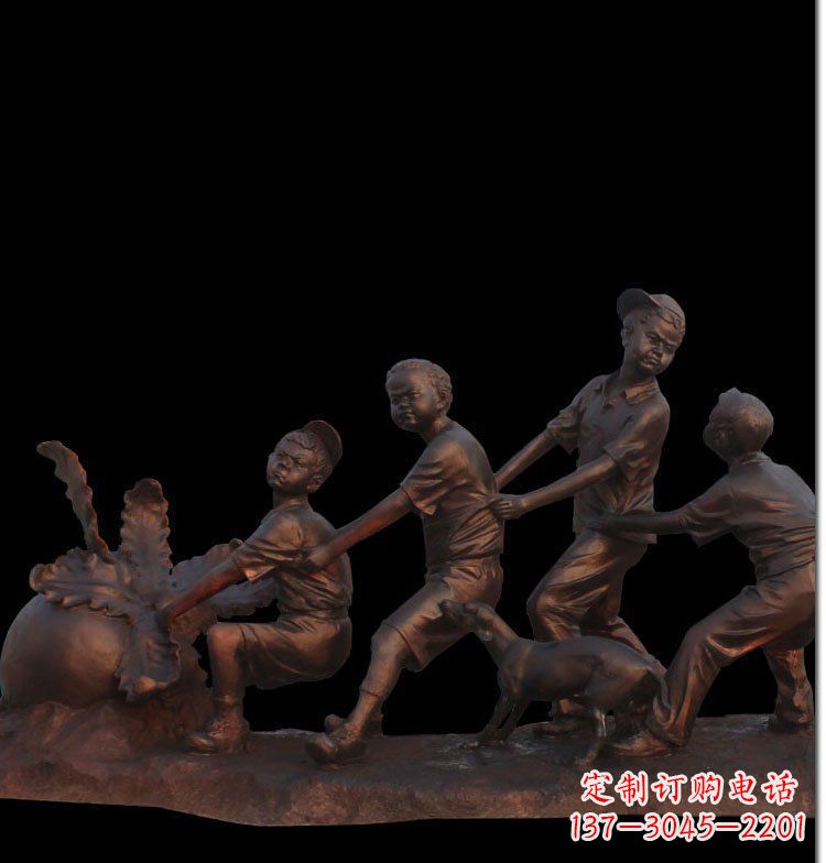 龙岩精美玻璃钢仿铜拔萝卜人物雕塑