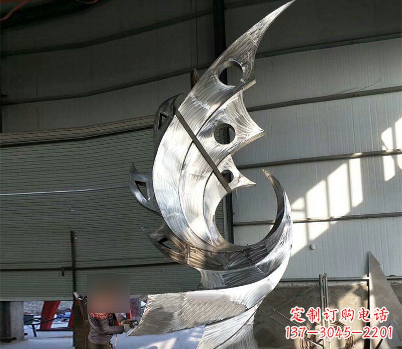 龙岩公园不锈钢抽象凤凰景观雕塑 (3)