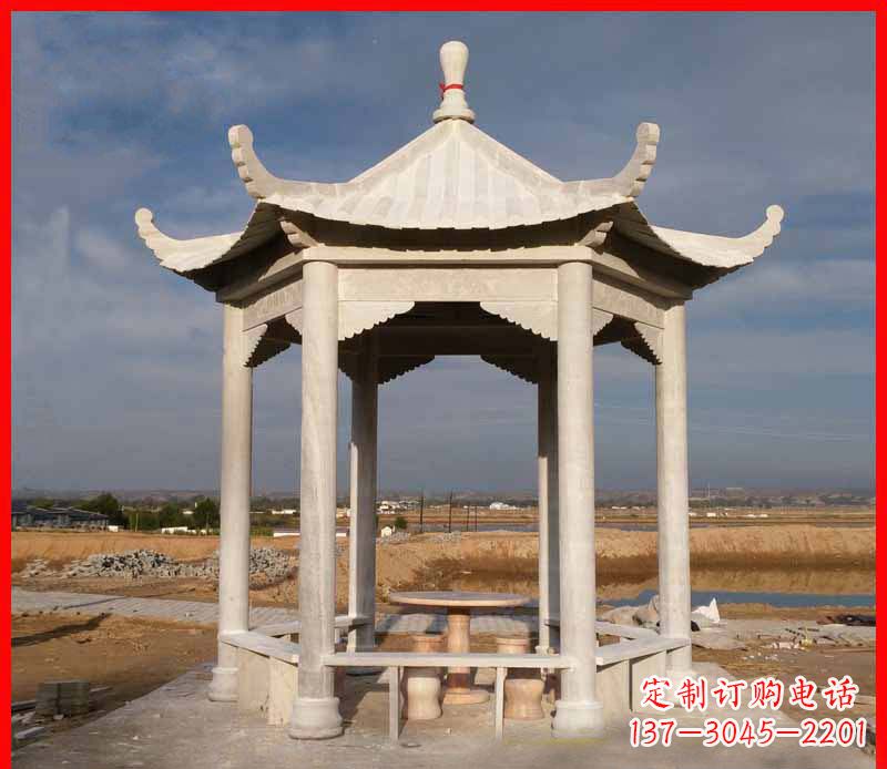 龙岩公园大理石六角石雕凉亭 (2)