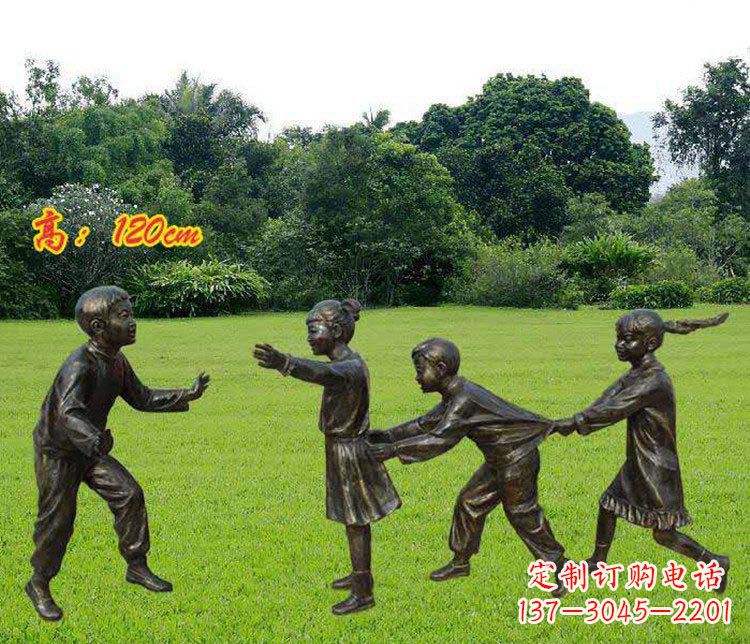 龙岩公园玩老鹰捉小鸡的儿童小品铜雕 (2)