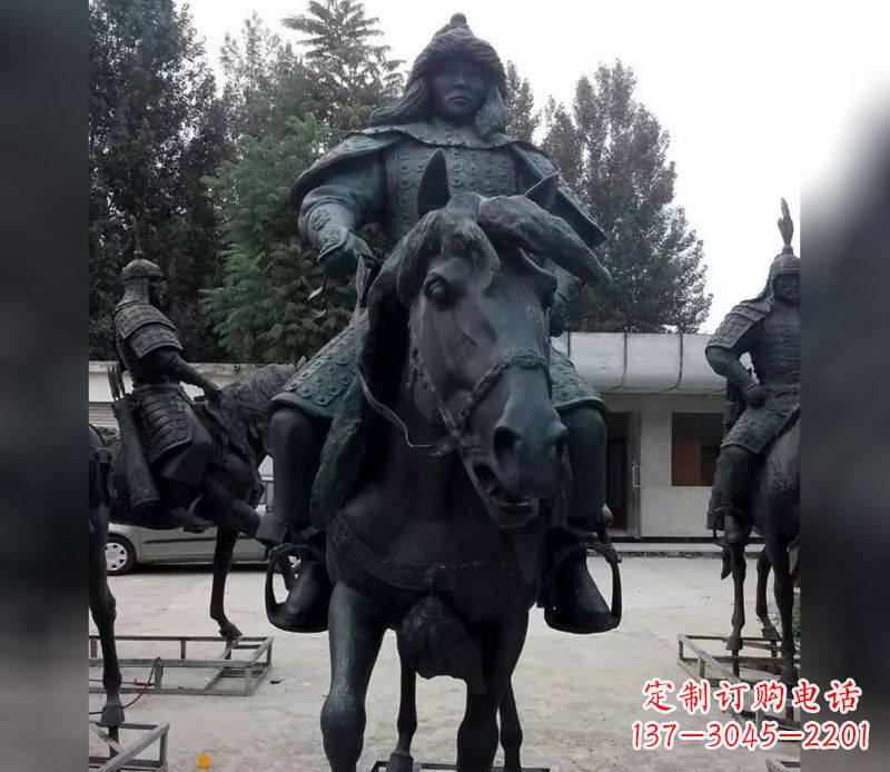 龙岩英姿飒爽古代将军骑马铜雕