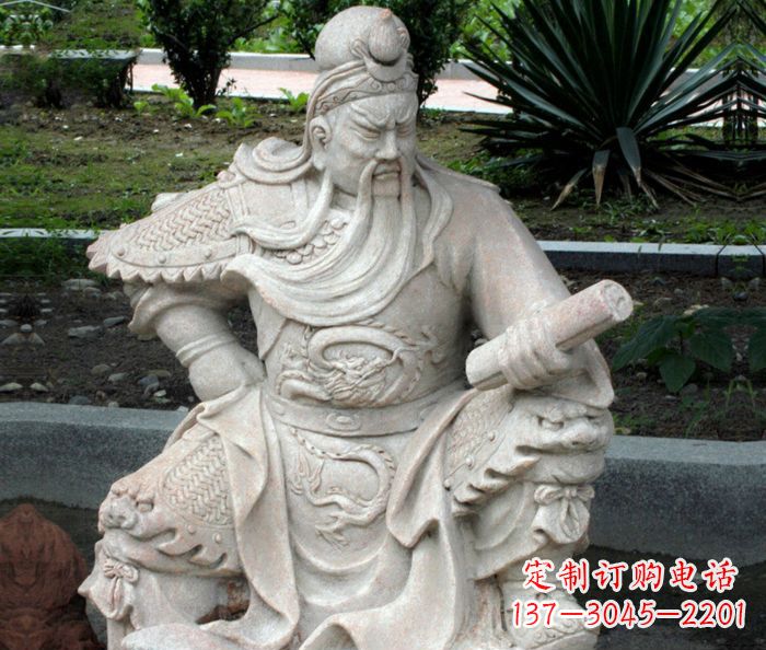 龙岩古代人物关公看书石雕