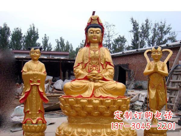 龙岩财运旺旺,观音童子龙女铜雕