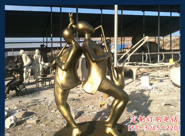龙岩广场铜雕贴金吹萨克斯人物雕塑