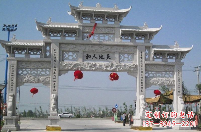龙岩汉白玉三门五楼牌坊石雕,让艺术永恒不朽