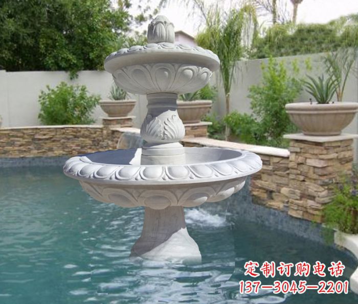 龙岩汉白玉双层喷泉雕塑，精美无比