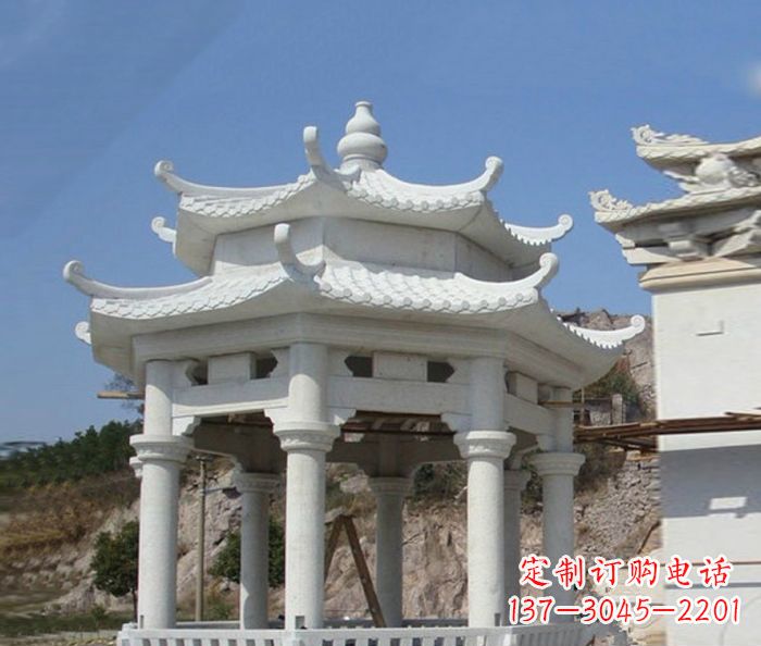 龙岩精美汉白玉双层石凉亭雕塑